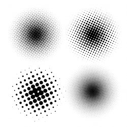 Set of halftone dots black color vector circle shapes. Abstract dotted stippling shapes.